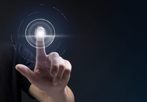 Biometric technology background with fingerprint scanning system Biometric technology background with fingerprint scanning system on virtual screen digital remix